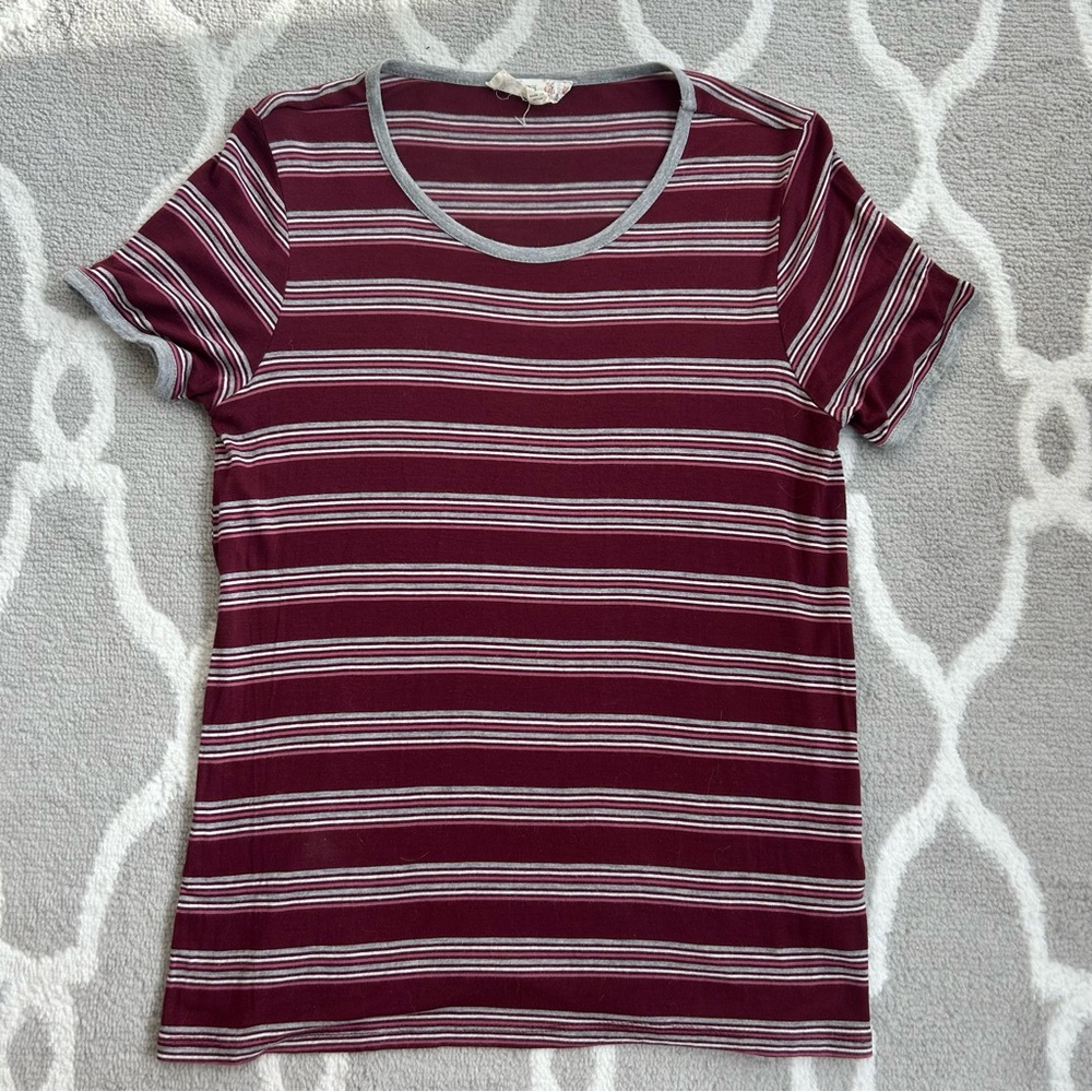 Striped Maroon and Gray Women's Top